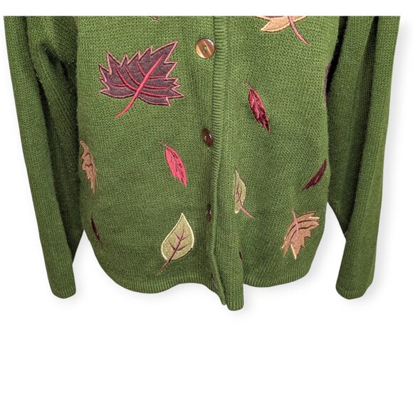 Croft & Barrow Leaf Patterned Green Knit Button Front Cardigan Women's Size XL - Picture 4 of 14